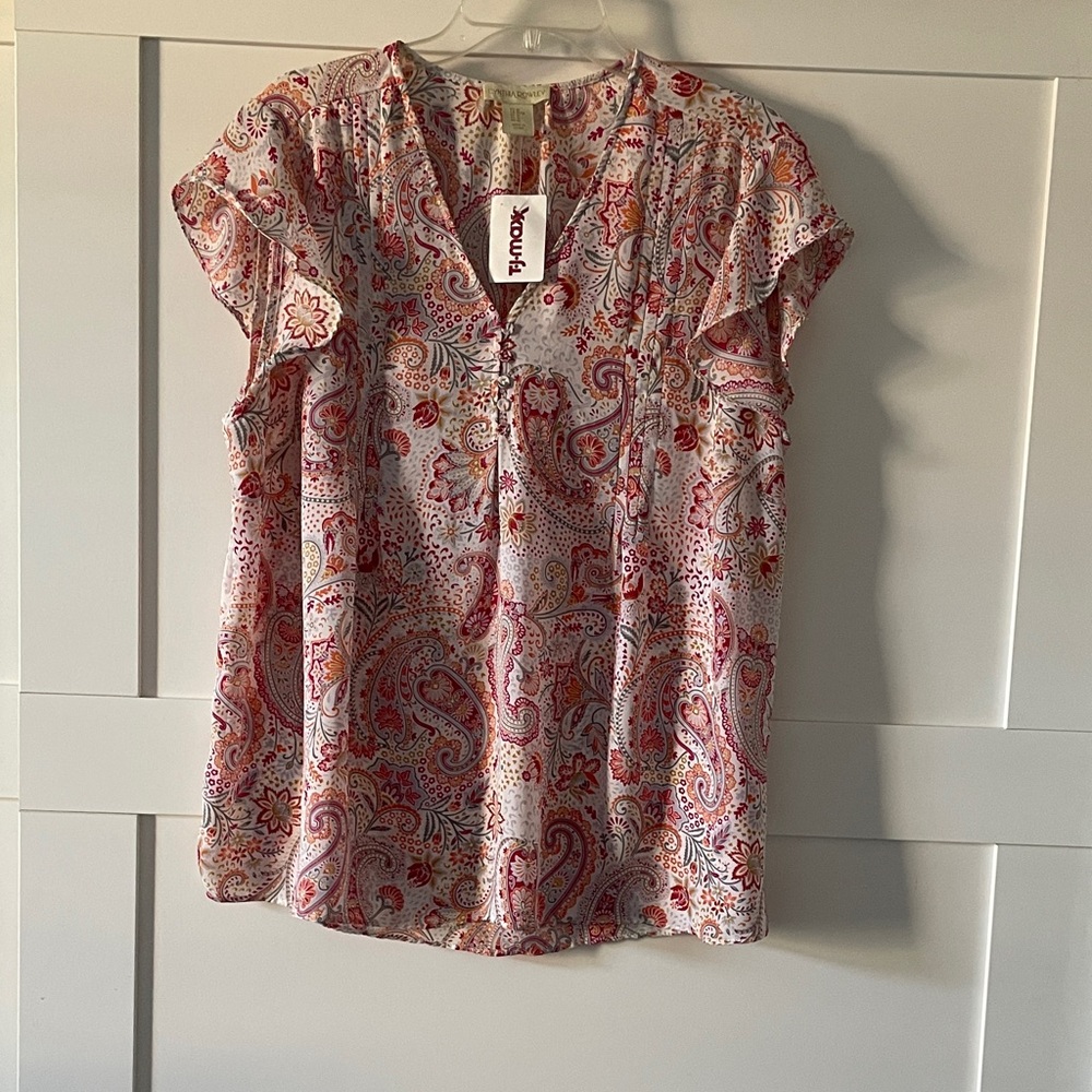 Cynthia Rowley Pink and Red Paisley Blouse